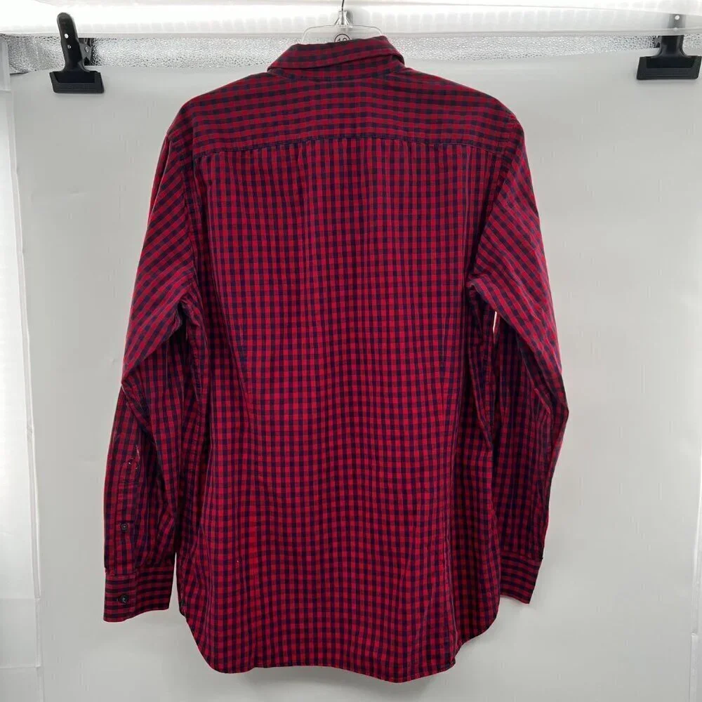 Banana Republic Men's Tailored Slim Fit Button Up Shirt Red/Blue Check Large